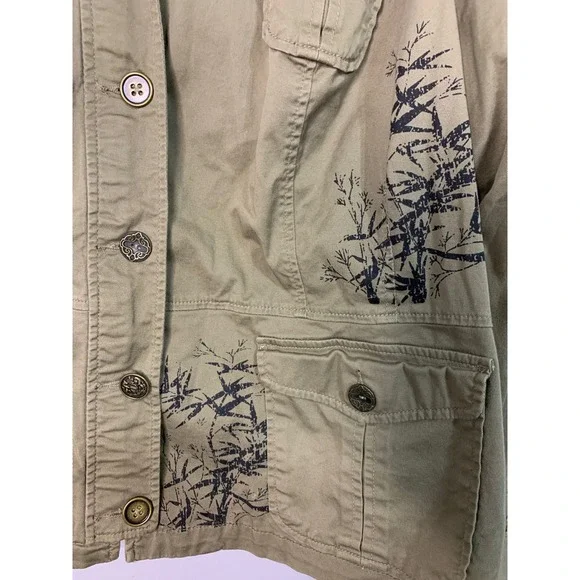 Venezia Women's Khaki Dragon Bamboo Embroidered Utility Jacket Size 26/28 - Picture 6 of 9